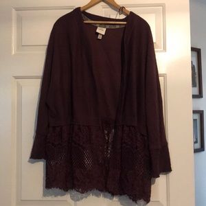 NWOT Dusty rose open-front cardigan with lace